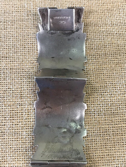 Mexico Sterling Silver 925 3D Peyote Design Four Panel Hinged Cuff Bracelet