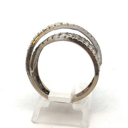 Designer 10K White Gold Diamond Crossover Four Band Anniversary Coctail Ring