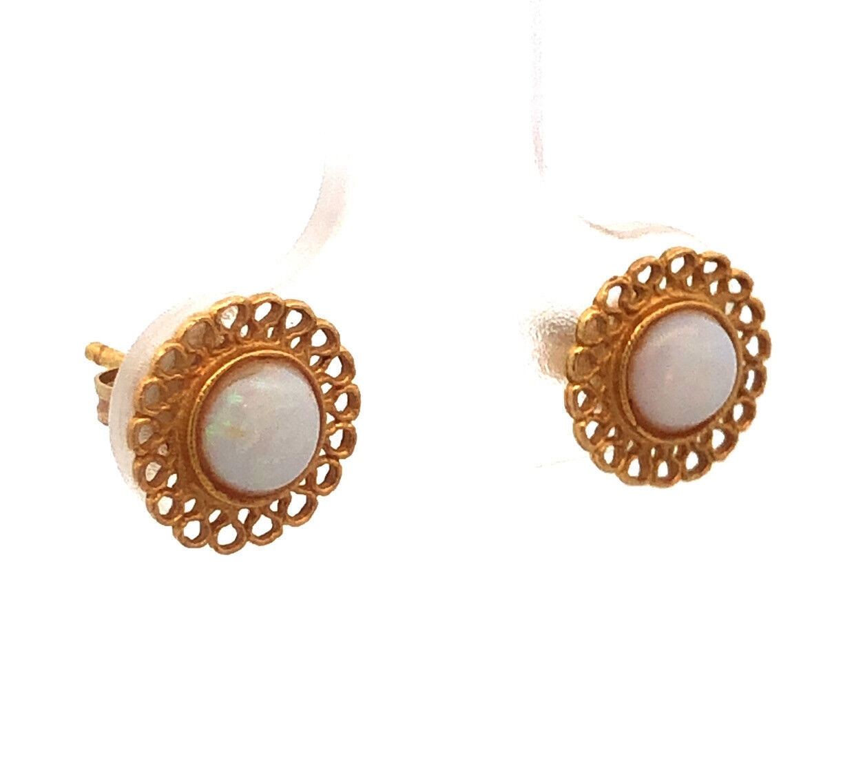 14K Yellow Gold Opal Filigree Detail Stud Earrings