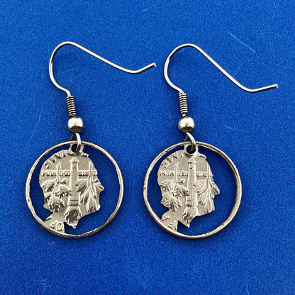 Estate Silver Tone Copper Nickel Roosevelt Dime Cutout Dangle Drop Earrings
