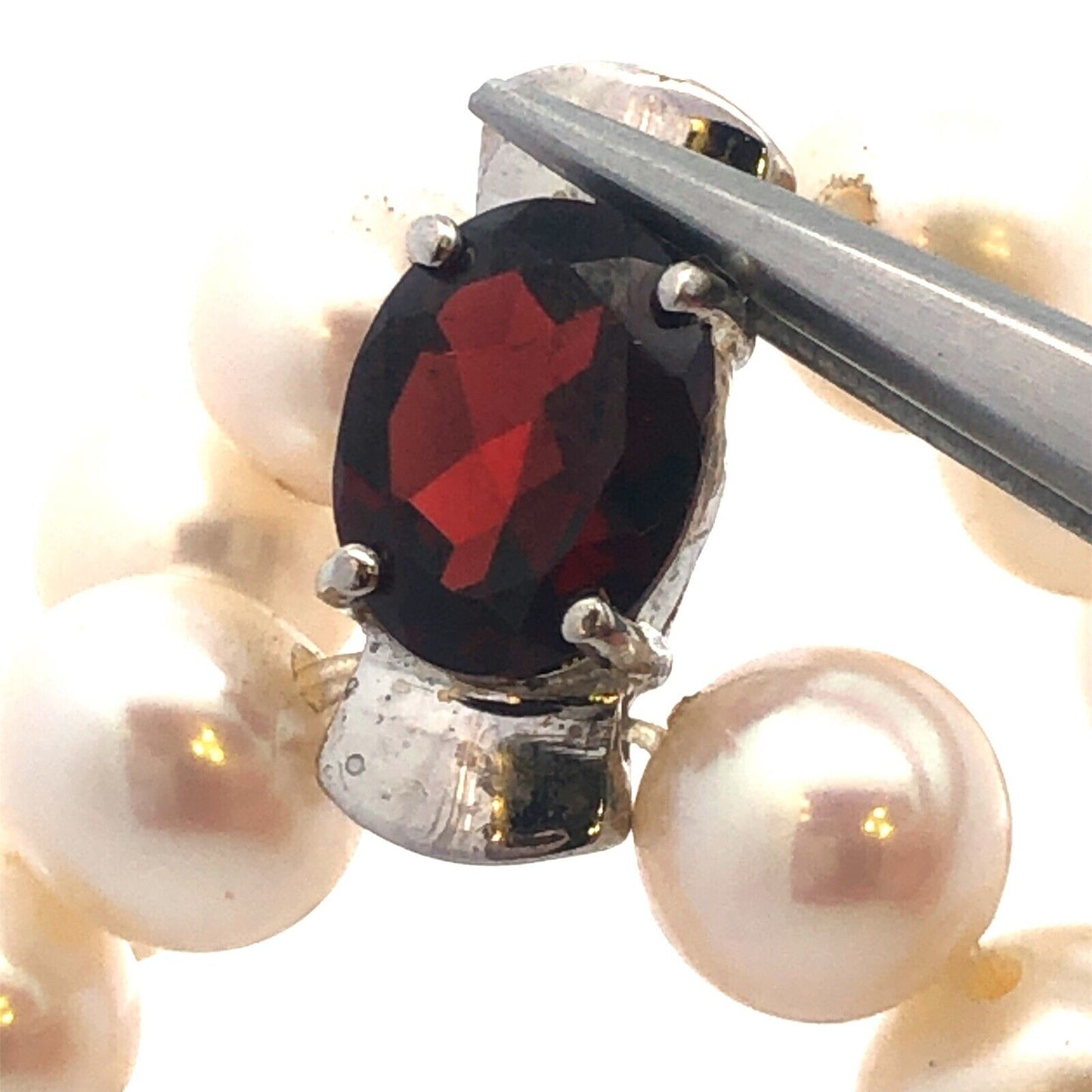 Vintage 925 Sterling Silver Blue Topaz Amethyst Garnet Pearl Beaded Bracelet