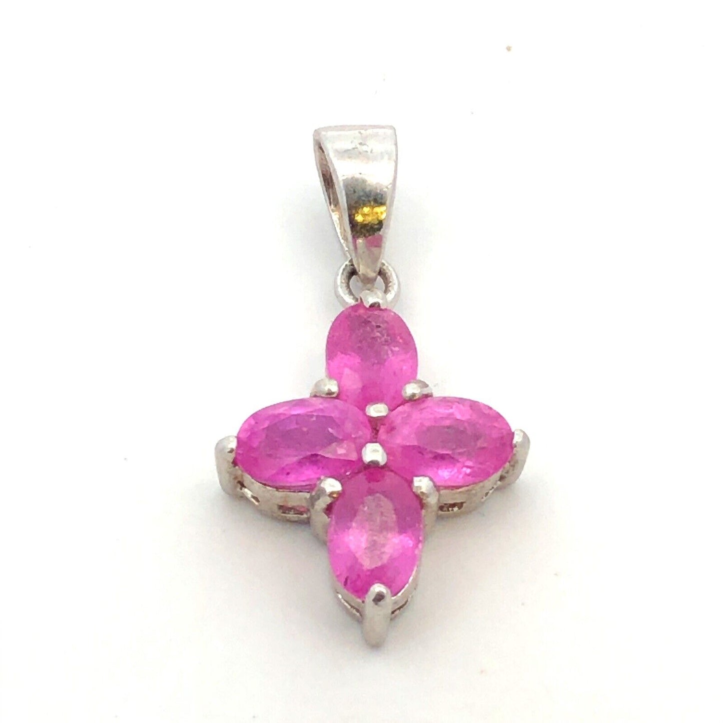 Designer TGGC 925 Sterling Silver Pink Oval Sapphire Cross Charm Pendant