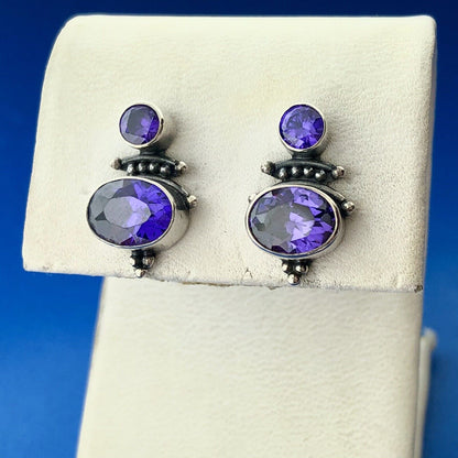 Designer 925 Sterling Silver Purple CZ Anniversary Stud Earrings
