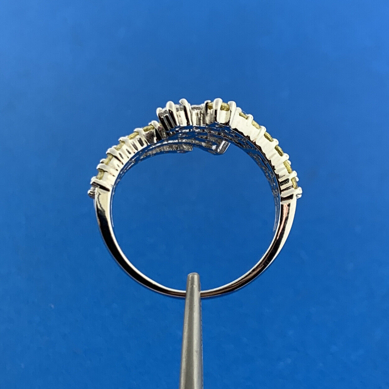 Designer Sterling Silver Pink White Yellow Cubic Zirconia Statement Bypass Ring