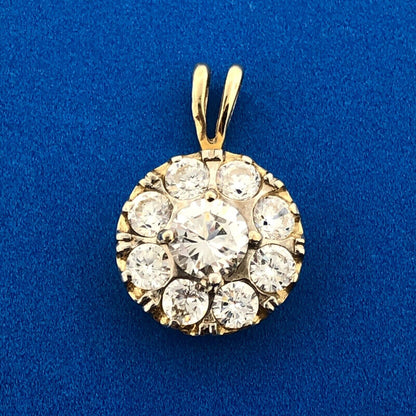 Gorgeous 14k Yellow Gold Round Cut Cubic Zirconia CZ Circle Cluster Pendant