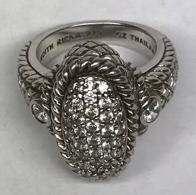 Judith Ripka JR Sterling Silver 925 Diamonique CZ Oval Textured Statement Ring