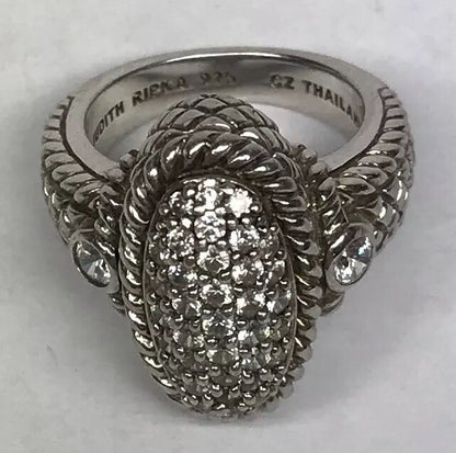 Judith Ripka JR Sterling Silver 925 Diamonique CZ Oval Textured Statement Ring