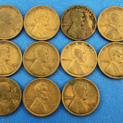 1915 P Mixed Date Mixed Mint Early Lincoln Small One Cent Penny 14 Coin Lot