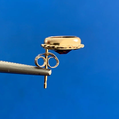 Designer 10K Yellow Gold Oval Garnet Stud Earrings