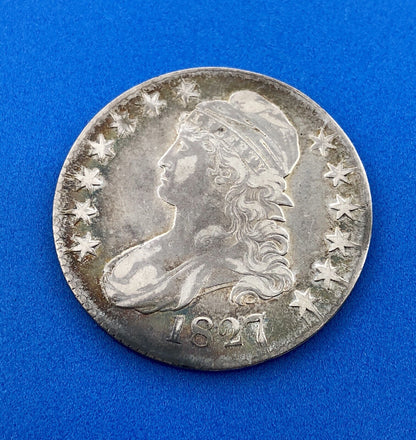 1827 P Capped Bust Silver Half Dollar 50c Early Philadelphia Mint Sunset Tones