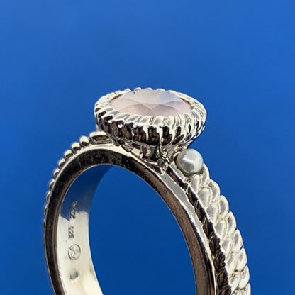 Anthony Nak 925 Sterling Silver Rose Quartz Pearl Accented Cocktail Ring