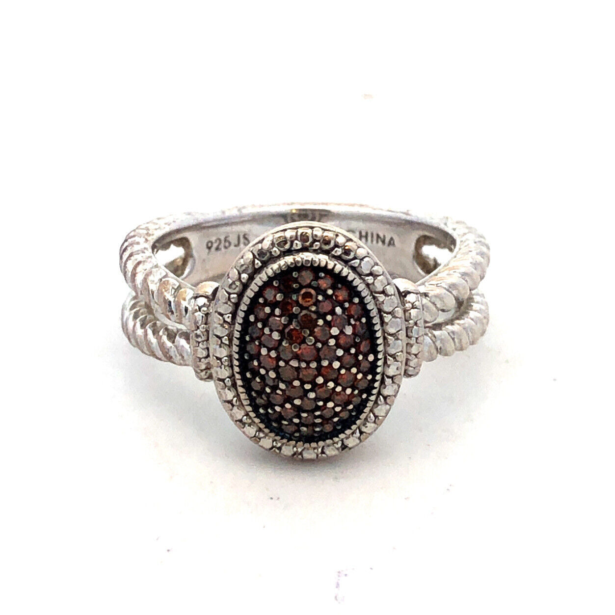 Designer JS 925 Sterling Silver Chocolate Diamond Oval Twist Detail Ring
