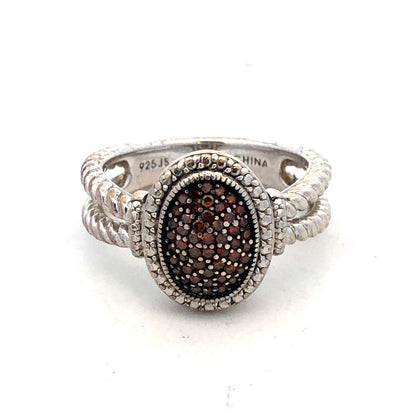 Designer JS 925 Sterling Silver Chocolate Diamond Oval Twist Detail Ring