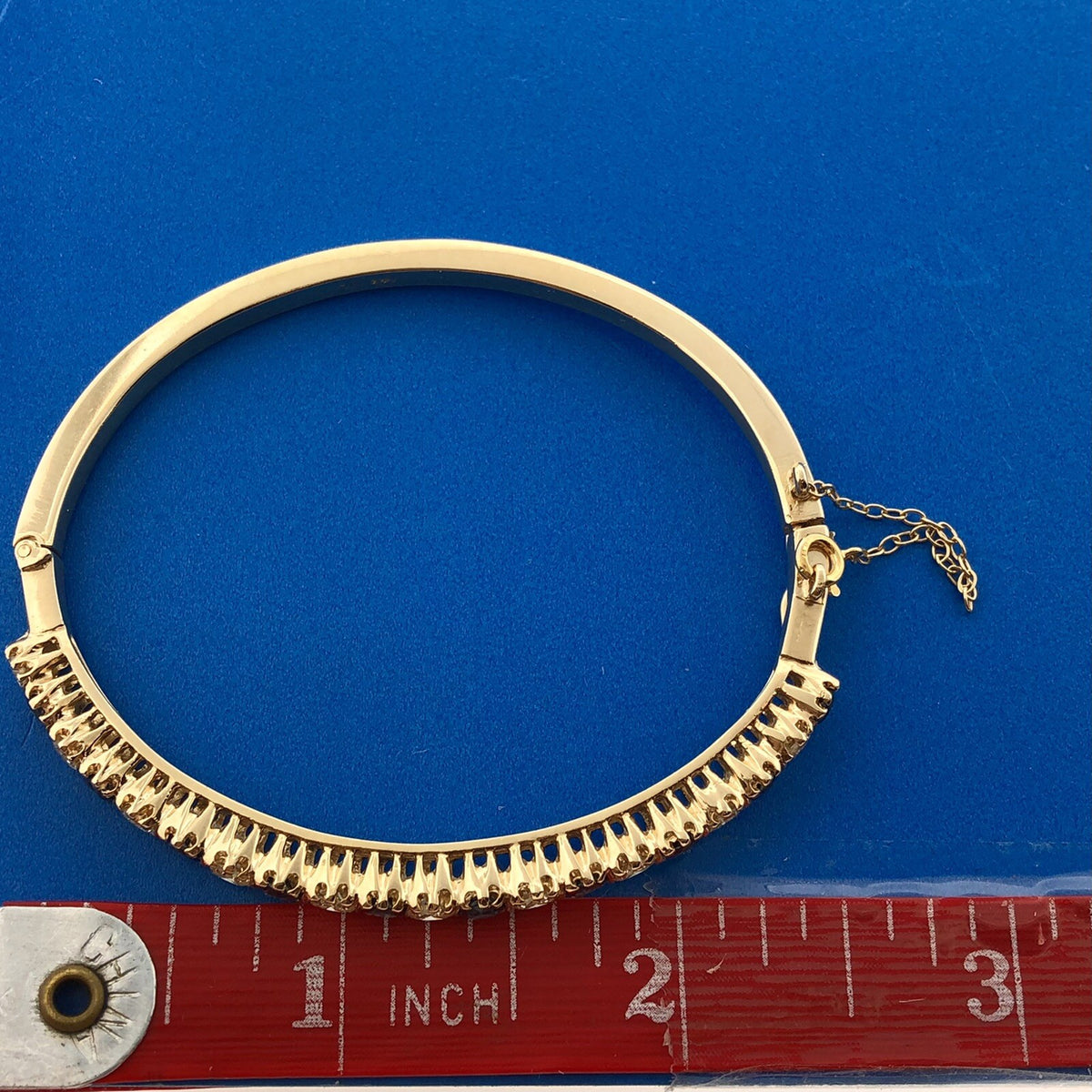 Stunning 14K Yellow Gold Diamond Sapphire September Hinged Bangle Bracelet