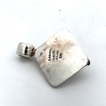 Vintage Taxco Mexico Laton 925 Sterling Silver Brass Square Statement Pendant