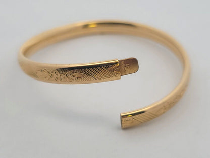 Vintage 12K Yellow Gold Filled Engraved Floral/Stripes Child's Bangle Bracelet