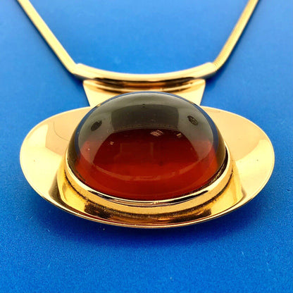 Mid Century Napier Runway Couture Gold Tone Amber Lucite Modernist Choker