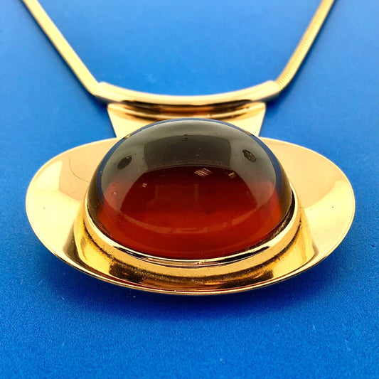 Mid Century Napier Runway Couture Gold Tone Amber Lucite Modernist Choker