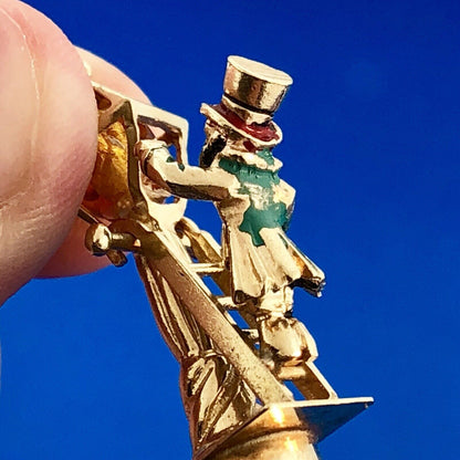 Vintage 14K Yellow Gold Enamel Lamp Lighter Lantern Lighter Charm Pendant