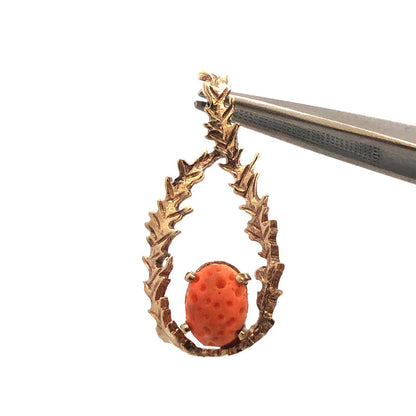 Designer WELLS 925 Sterling Silver Gold Vermeil Oval Coral Vine Leaf Pendant