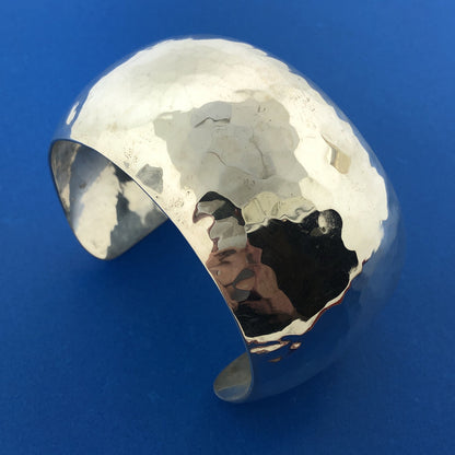 Native American Artisan Signed Sterling Silver Hammered Statement Cuff Bracelet