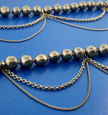 Kenneth Cole Reaction KCR Silver Tone Grey Pearl Metal Statement Choker Necklace