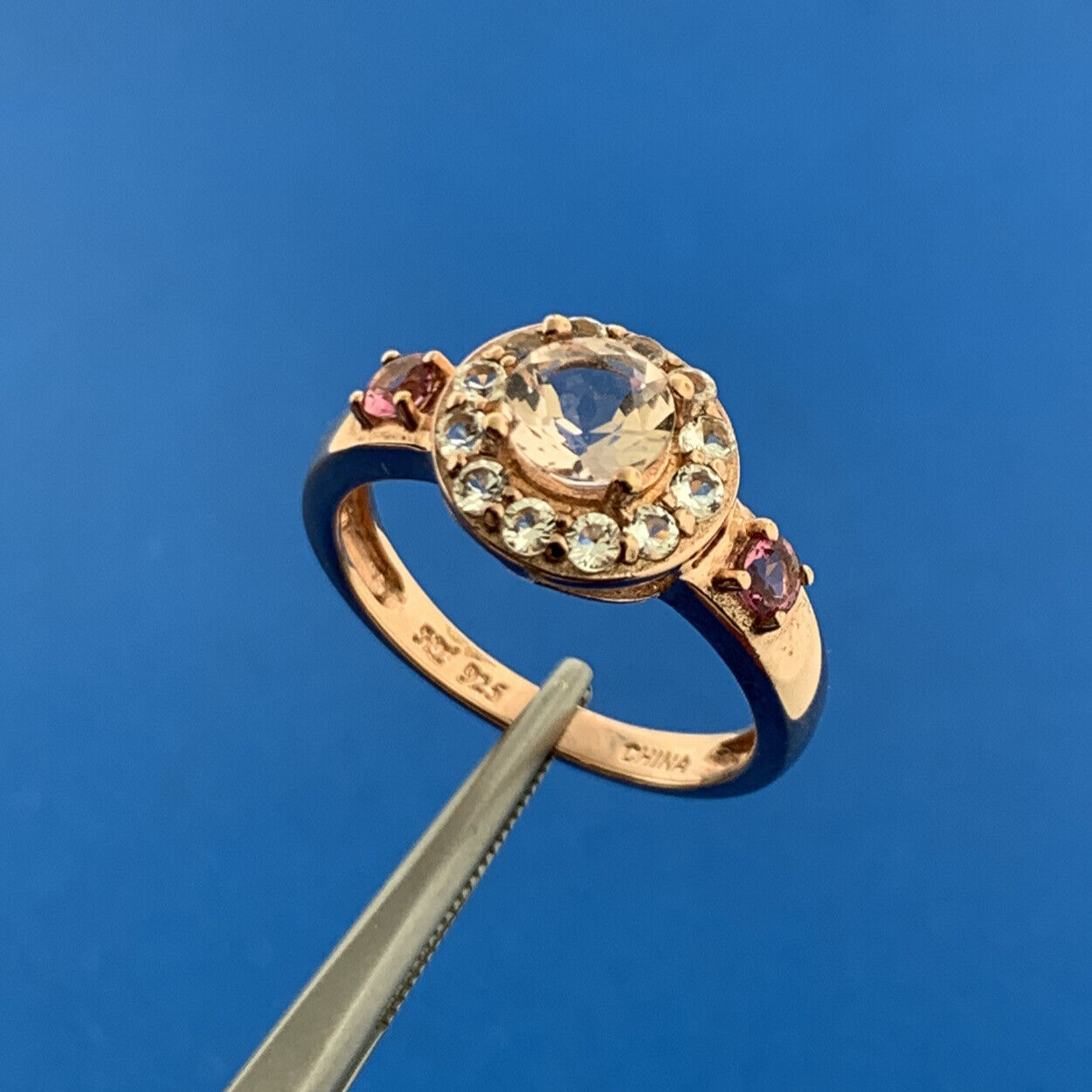 Designer HT 925 Sterling Silver Rose Vermeil Amethyst White Topaz Cocktail Ring