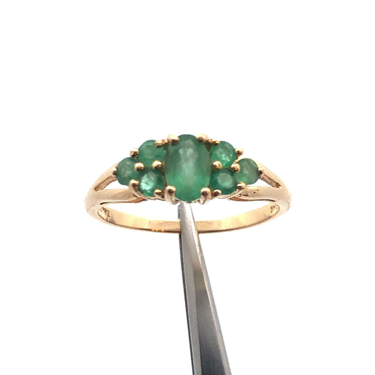 Designer 14K Yellow Gold Oval Emerald May Anniversary Cocktail Ring