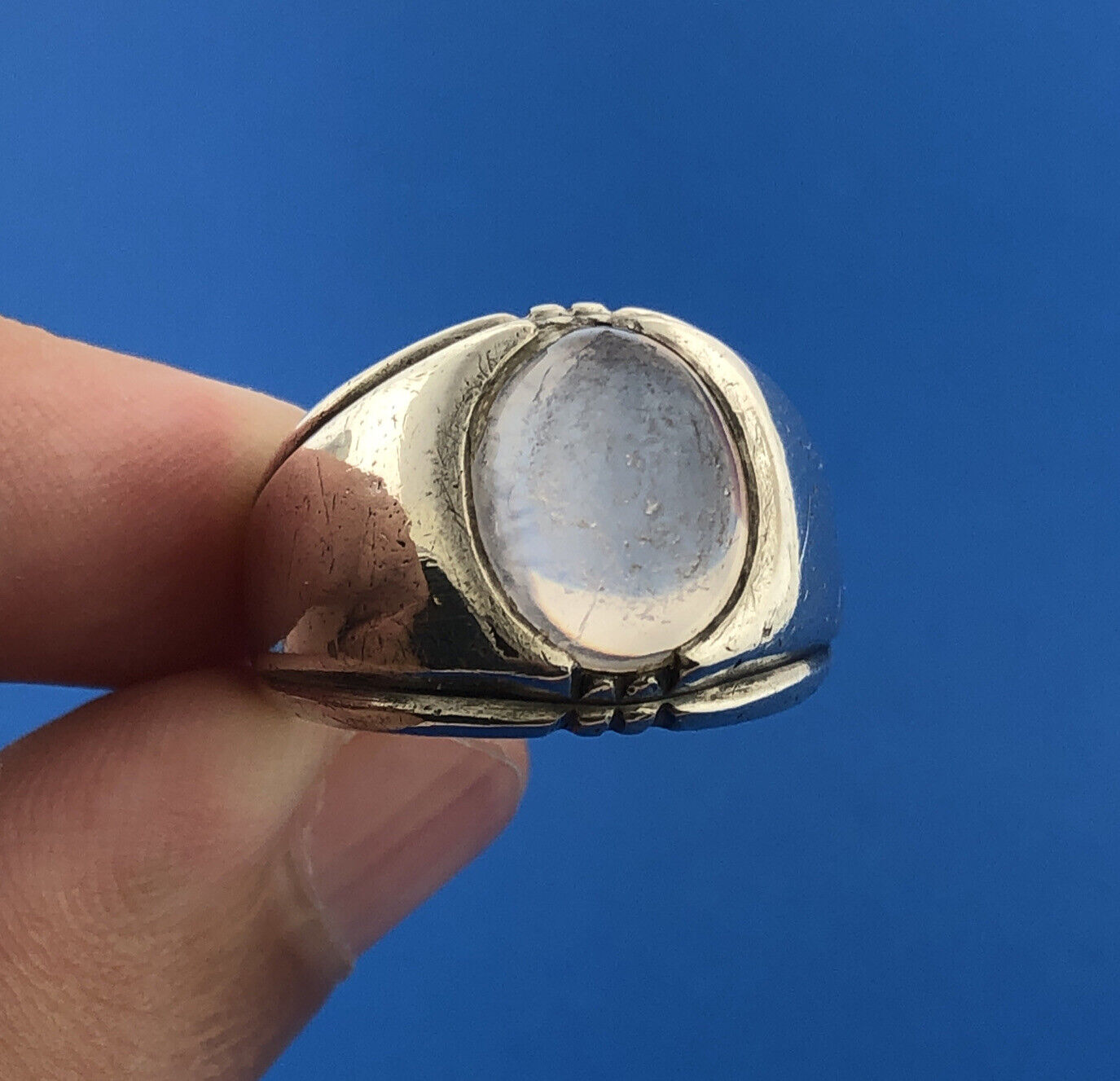 Designer C & C Sterling Silver 925 Cabochon Oval Moonstone Dome Ring Size 7.75