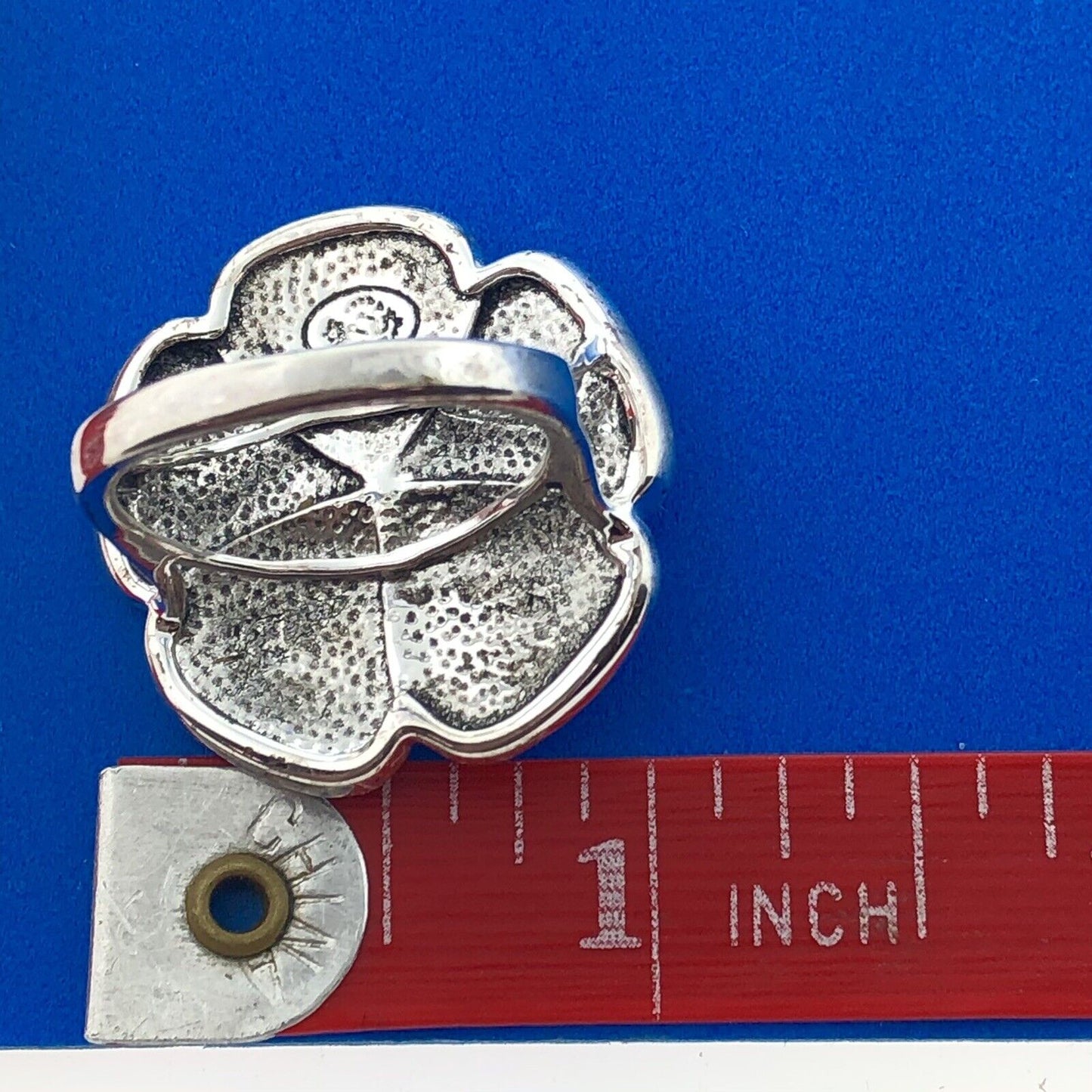 Premier Designs Silver Plate Turquoise Aqua Enamel Flower Statement Ring NIB