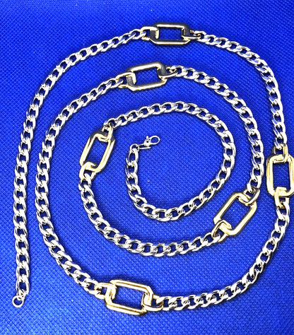 Vintage Monet Two Toned Modernist Double Link Chain Necklace