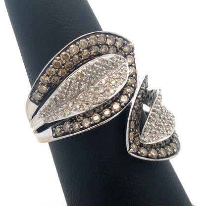 14K White Gold Chocolate Vanilla Diamond Bypass Anniversary Cocktail Ring
