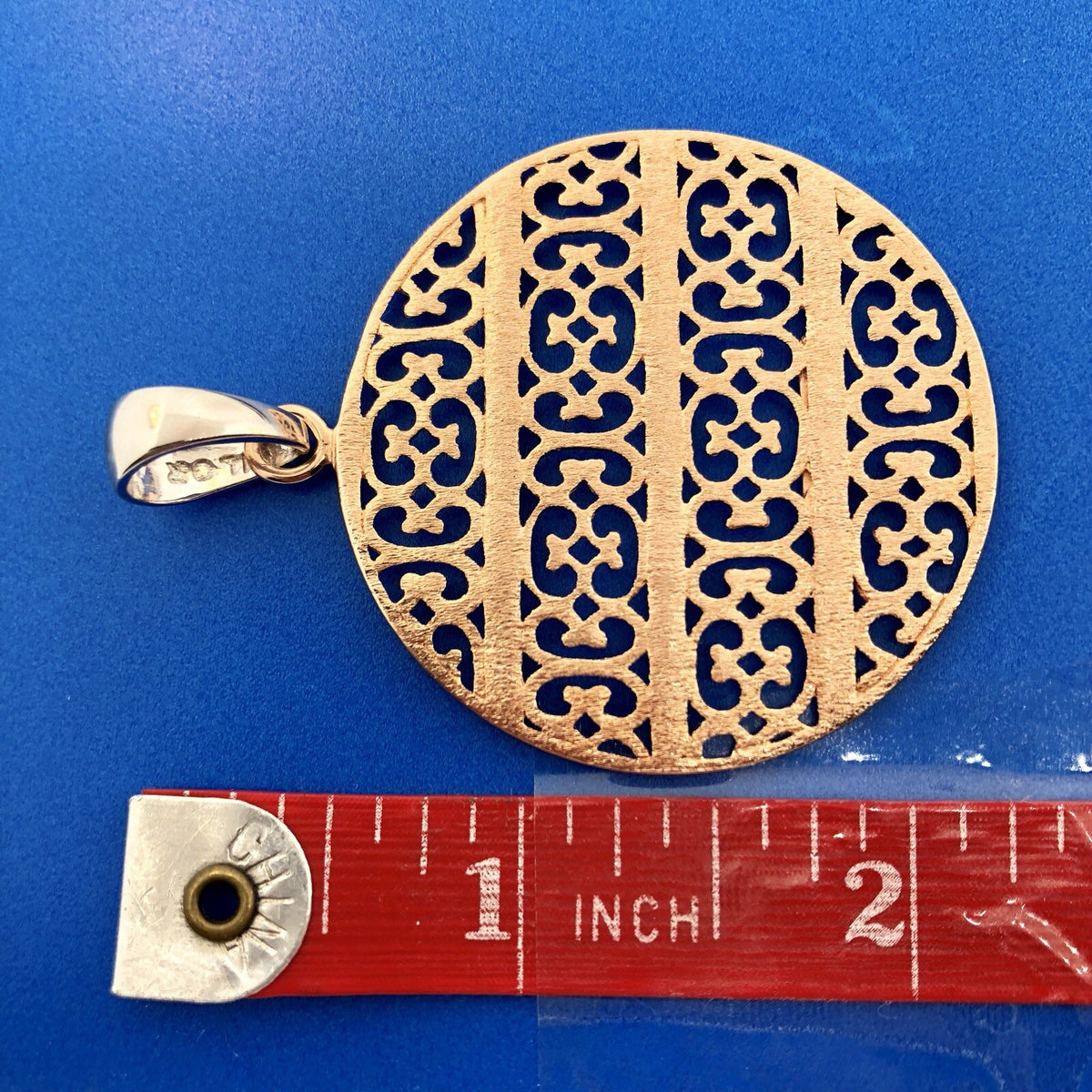 Vintage Milor Italy Sterling Silver 925 Rose Two Toned Ornament Disc Pendant