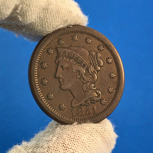 1851 Liberty Head Braided Hair Large Cent 1c Philadelphia Mint Copper Coin