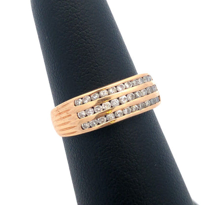 Designer 10K Yellow Gold Diamond Triple Row Tapered Bridal Cocktail Ring
