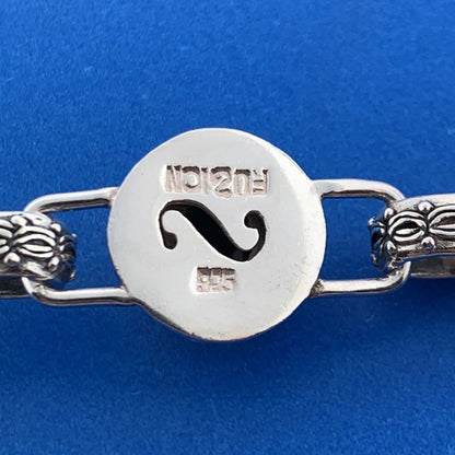 Designer Fusion Sterling Silver 925 Onyx Smoky Quartz Topaz 7" Toggle Bracelet