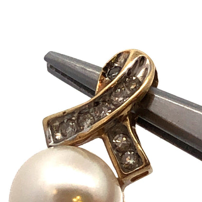 Designer ADL 10K Yellow Gold Round White Pearl Diamond Accent Pendant