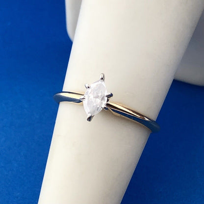 Vintage WTJ 14K Yellow Gold Marquise Diamond Solitaire Engagement Promise Ring