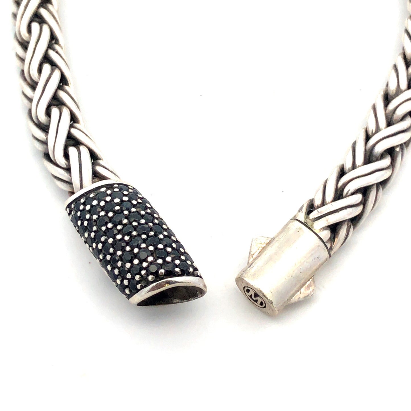 John Hardy 925 Sterling Silver Pave Black Diamond Icon Classic 6.5 mm Bracelet