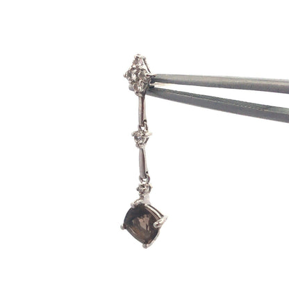 Gorgeous 14k White Gold Cushion Smoky Quartz White Accent Dangle Stud Earrings