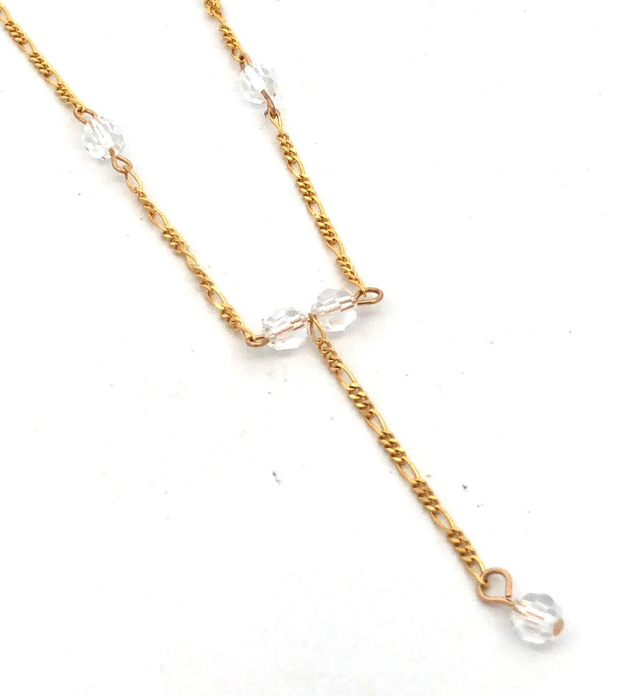 Designer LJ 14K Yellow Gold Cubic Zirconia Beaded Lariat Chain Necklace