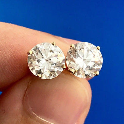 Stunning 14K Yellow Gold Round Cubic Zirconia CZ Statement Stud Earrings