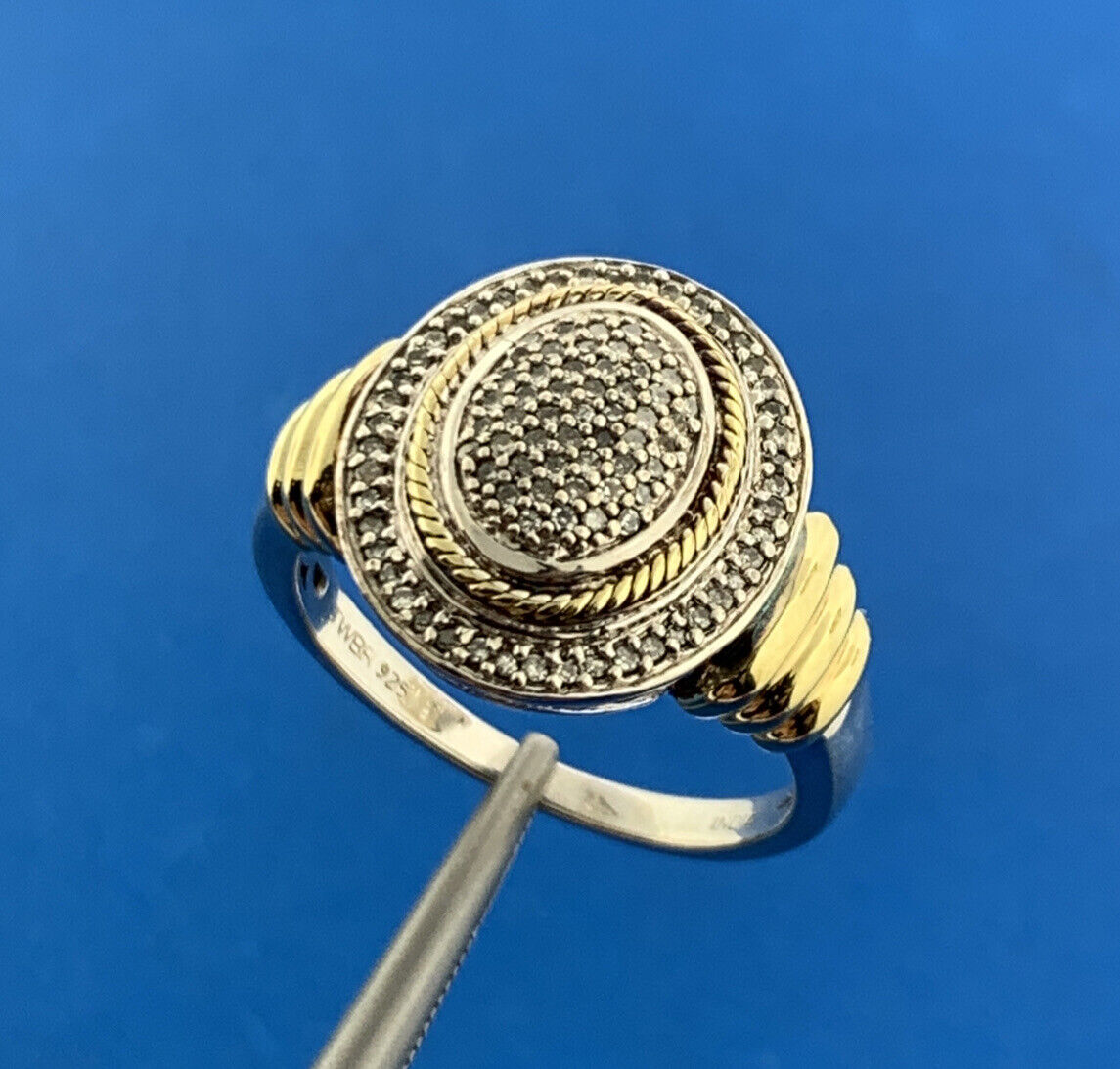 Designer JWBR 925 Sterling Silver Vermeil Pave Diamond Statement Dome Ring