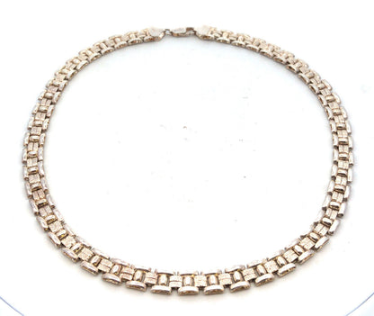 925 Sterling Silver Fancy Square Bicycle Link Chain Necklace