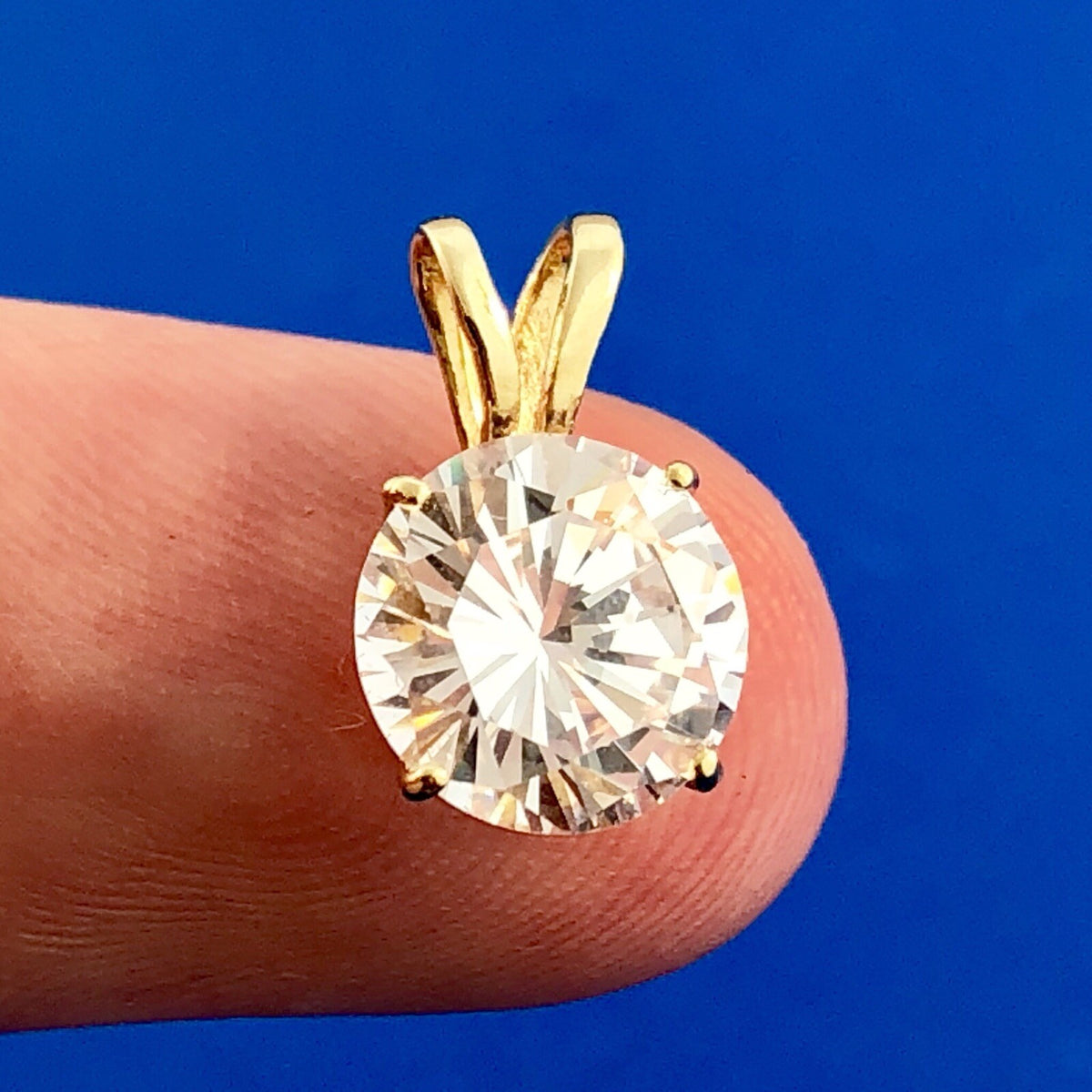 Classic 14K Yellow Gold Solitaire 2 Carat Cubic Zirconia CZ Drop Dangle Pendant