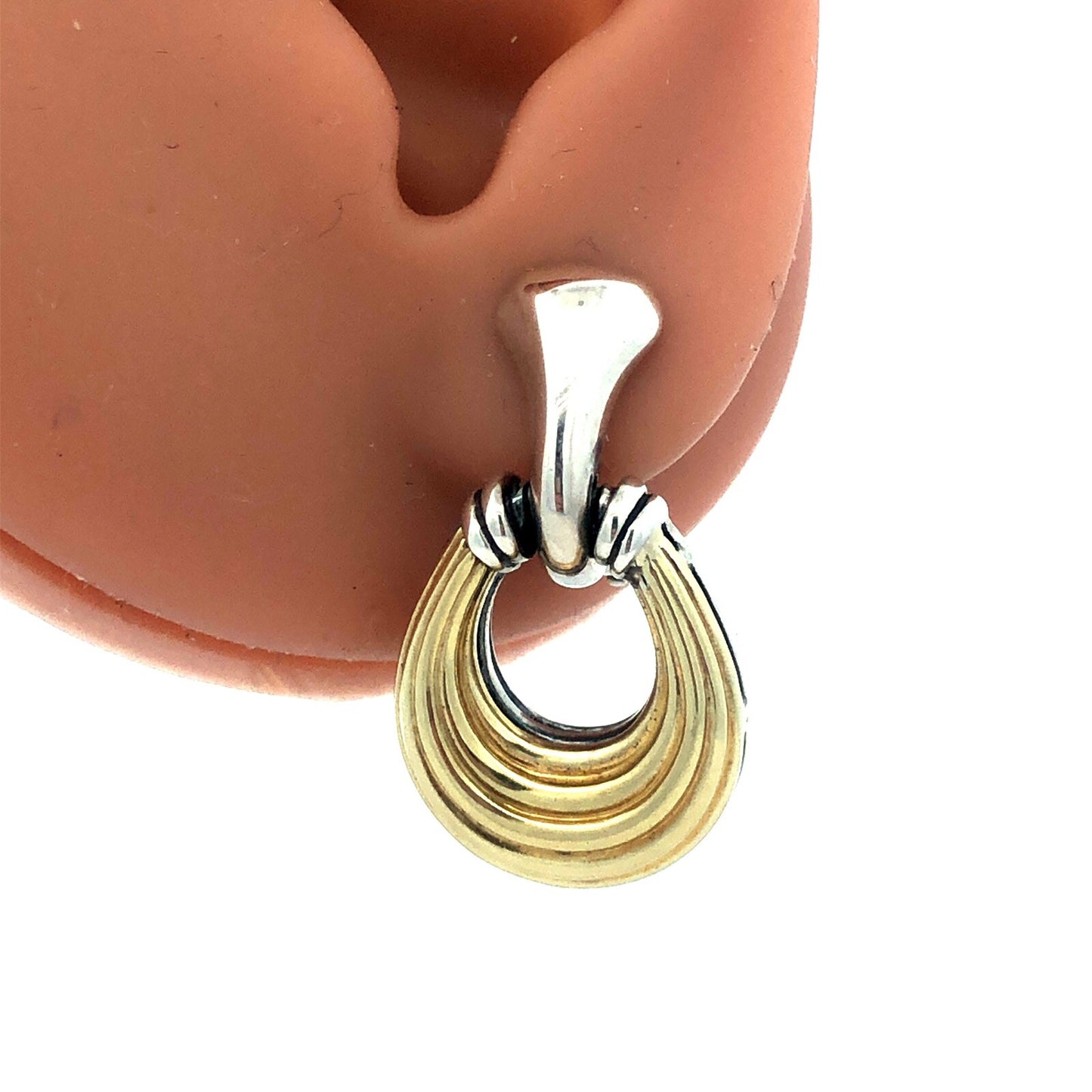 Designer Lagos Caviar 925 Sterling Silver 18K Gold Loop Dangle Stud Earrings
