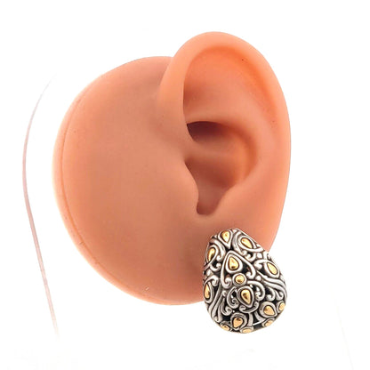 John Hardy Jaisalmer 18K Yellow Gold 925 Sterling Silver Omega Back Earrings
