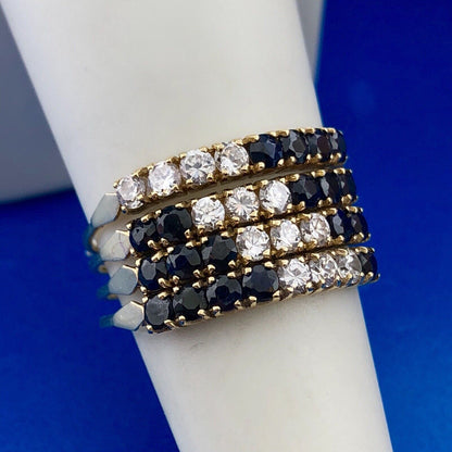 14K Yellow Gold Blue Sapphire Cubic Zirconia Cocktail Statement Stacker Ring