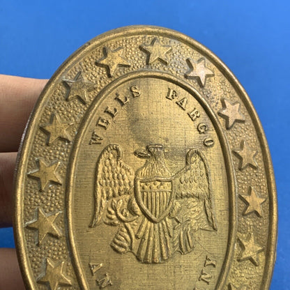 Montauk Silver Co Wells Fargo And Company Heraldic Eagle Oval Brass Belt Buckle