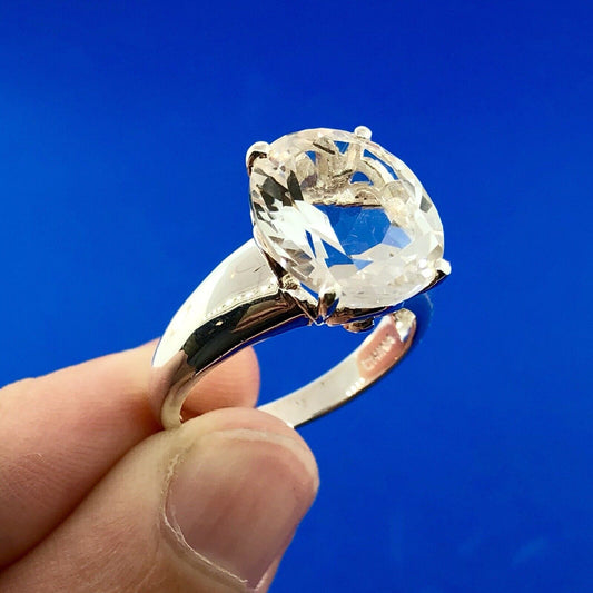 Estate Stunning 925 Sterling Silver Oval Cubic Zirconia Solitaire Statement Ring